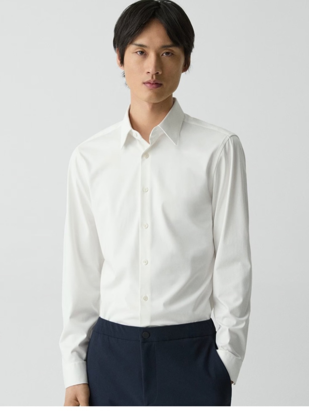 Theory Men's Sylvain White Button Down Shirt - Classic Cotton Poplin